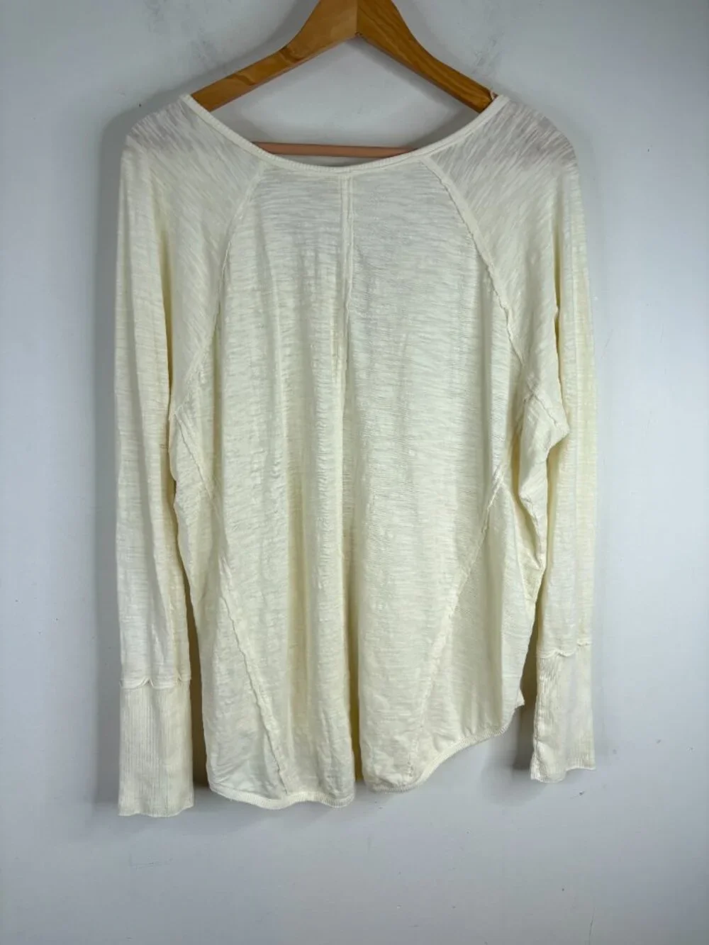 Free People Cream Crochet Lace Up Henley L Boho Y2K Cottage Long Sleeve Western